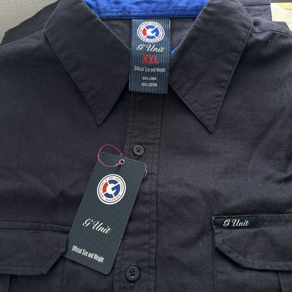 NWT Vintage G-Unit Tarrif Linen Blend Shirt Men’s 2XL Navy Y2K Deadstock